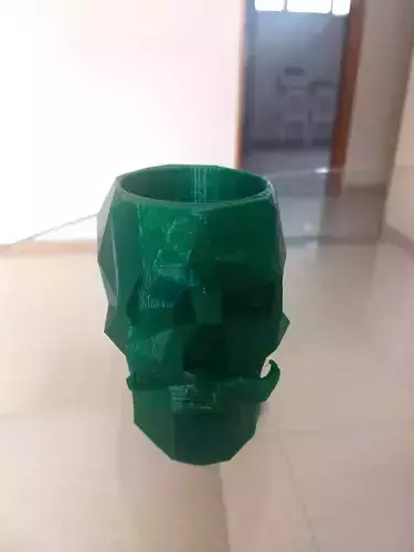Low Poly Skull Pen Holder With Moustache