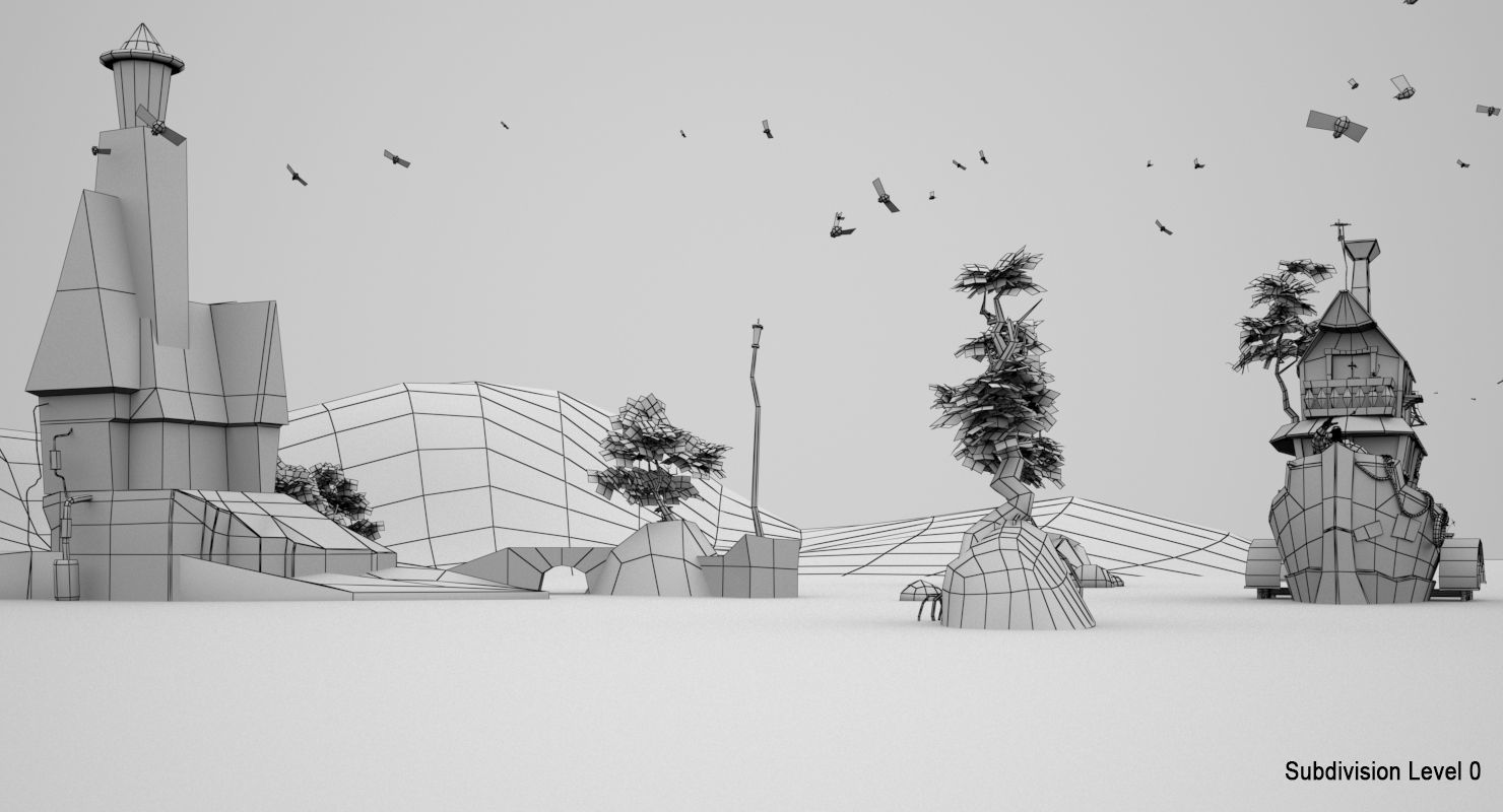 Lighthouse and Fireflies Low-poly 3D model_10