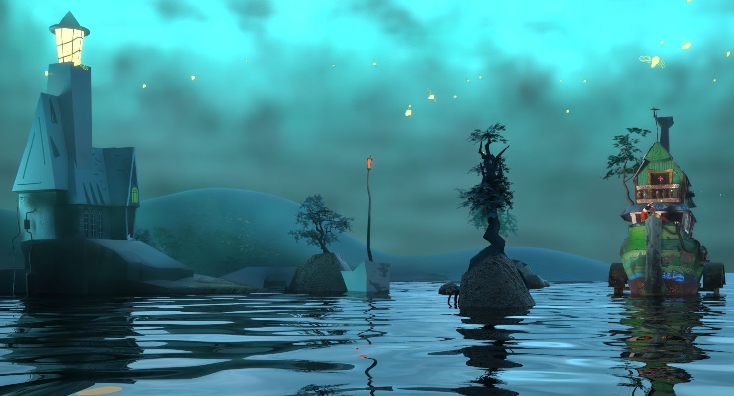 Lighthouse and Fireflies Low-poly 3D model_3