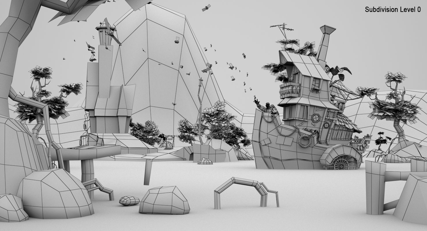 Lighthouse and Fireflies Low-poly 3D model_8