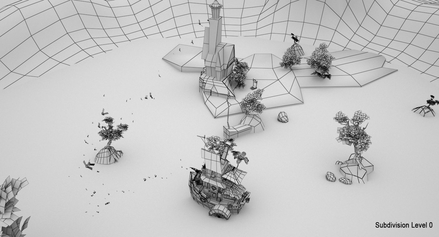 Lighthouse and Fireflies Low-poly 3D model_14