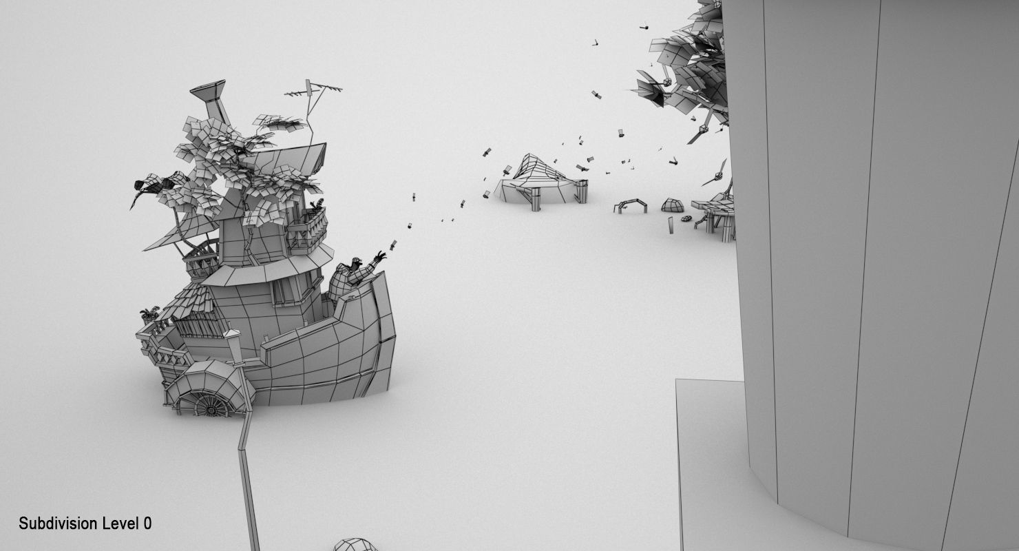 Lighthouse and Fireflies Low-poly 3D model_11