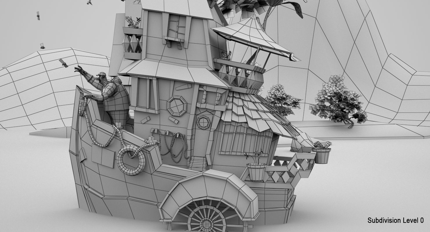 Lighthouse and Fireflies Low-poly 3D model_13