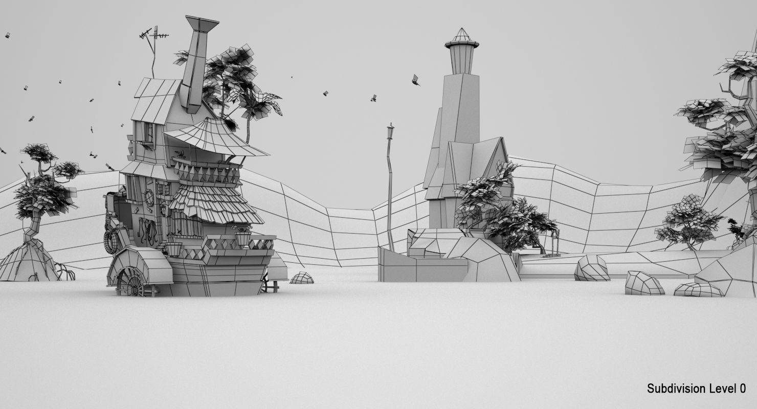 Lighthouse and Fireflies Low-poly 3D model_9