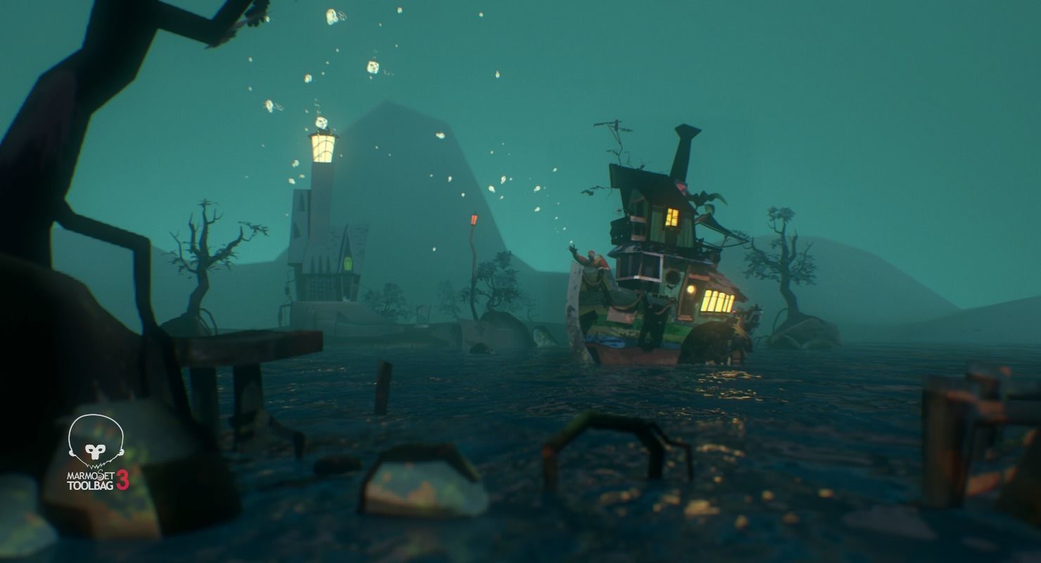 Lighthouse and Fireflies Low-poly 3D model_7