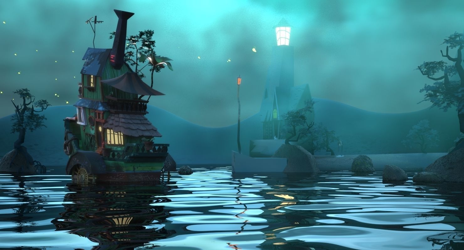 Lighthouse and Fireflies Low-poly 3D model_2