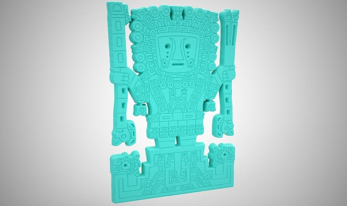 Viracocha aztec statue in turquoise 3D print model_3
