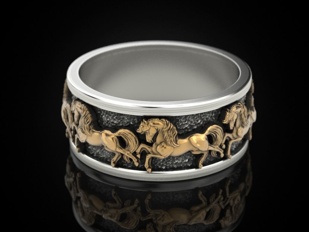 Wedding Ring horses 3D print model_3