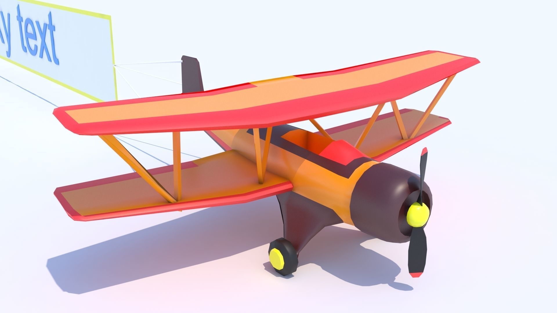 Biplane with a poster Stylized Low Poly  Low-poly 3D model_6