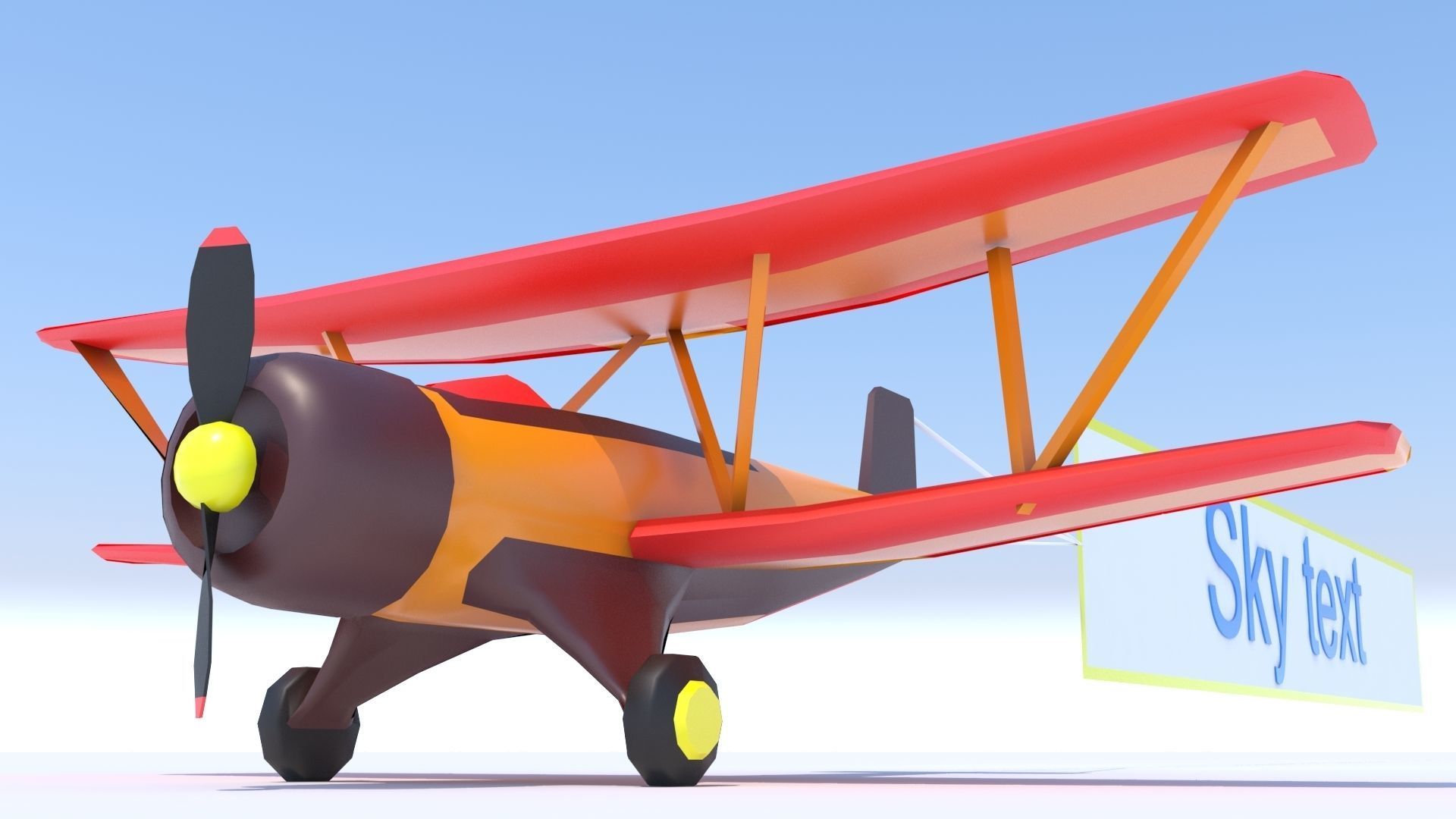 Biplane with a poster Stylized Low Poly  Low-poly 3D model_7