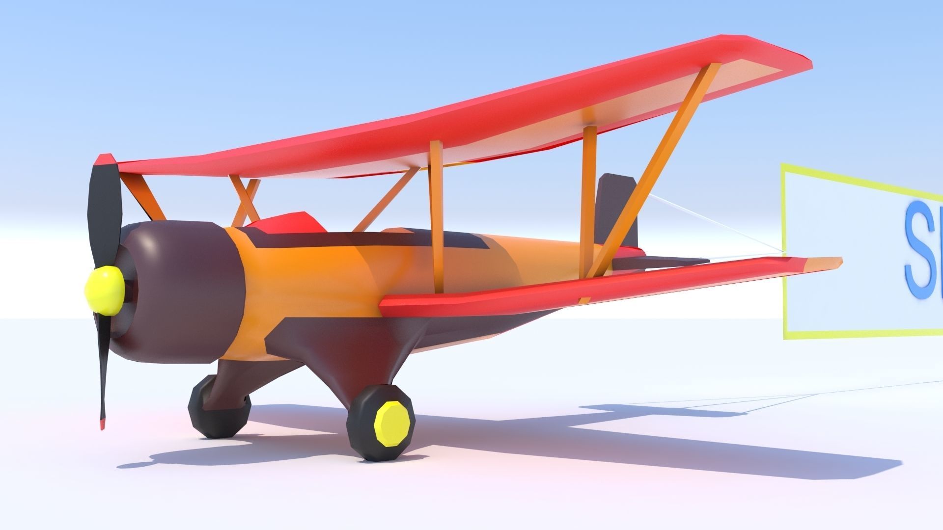 Biplane with a poster Stylized Low Poly  Low-poly 3D model_3