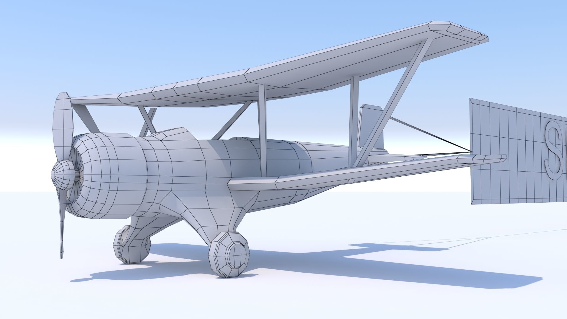 Biplane with a poster Stylized Low Poly  Low-poly 3D model_13