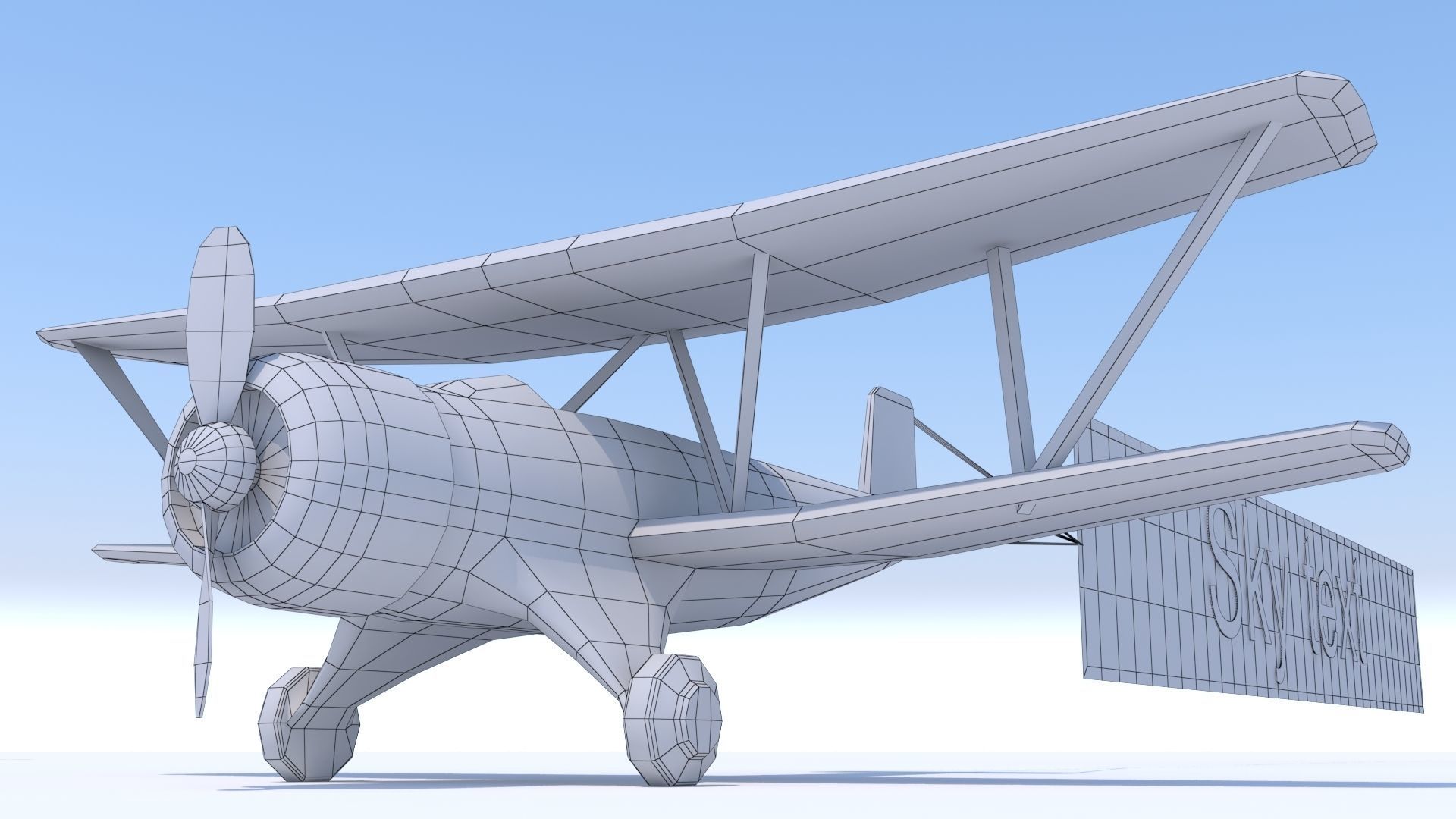 Biplane with a poster Stylized Low Poly  Low-poly 3D model_9