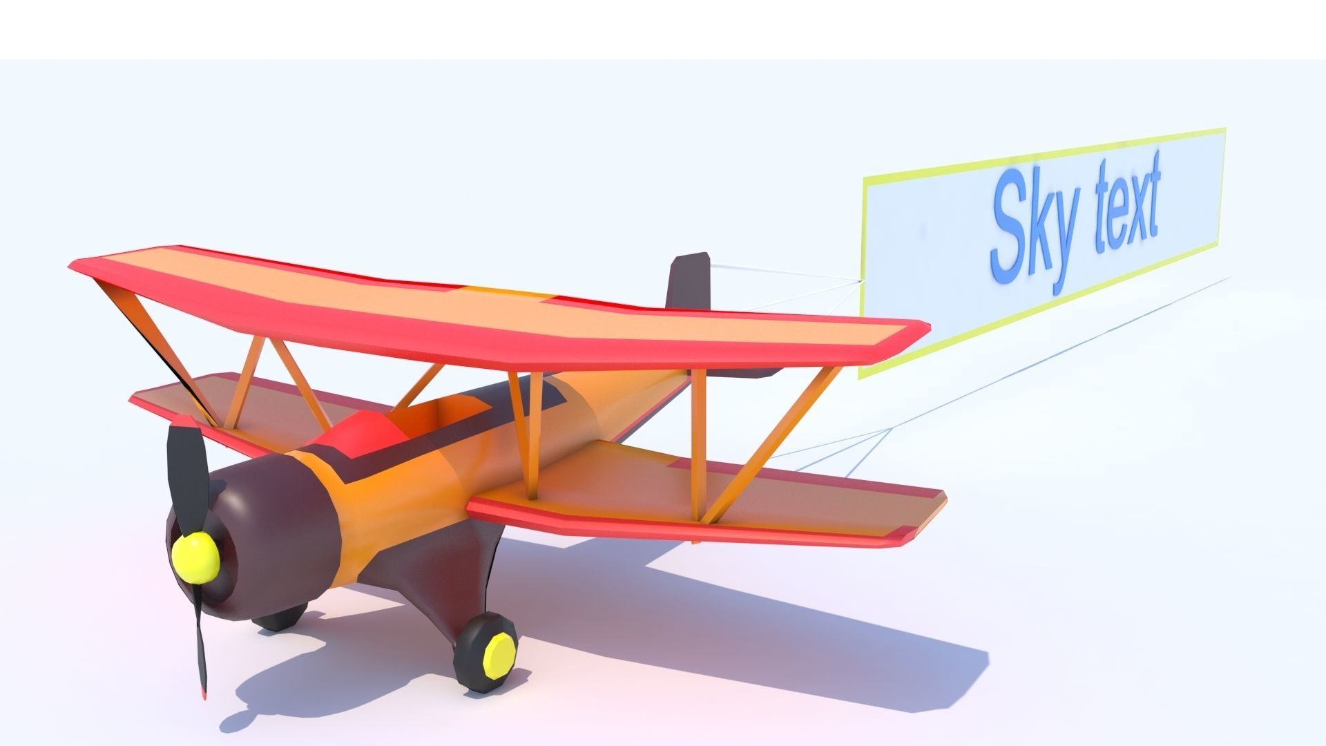 Biplane with a poster Stylized Low Poly  Low-poly 3D model_5