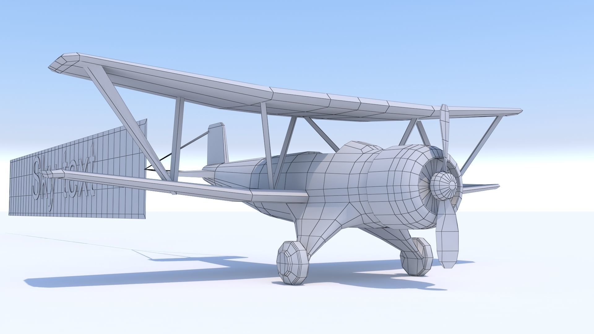 Biplane with a poster Stylized Low Poly  Low-poly 3D model_11