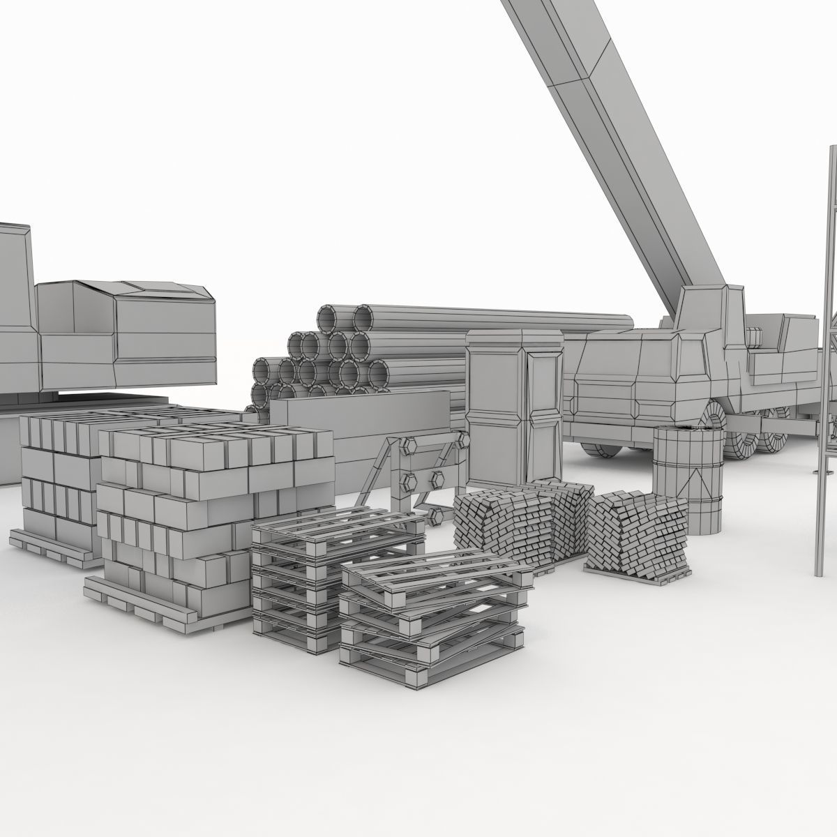 Collection building machinery and materials Stylized lowpoly Low-poly 3D model_12