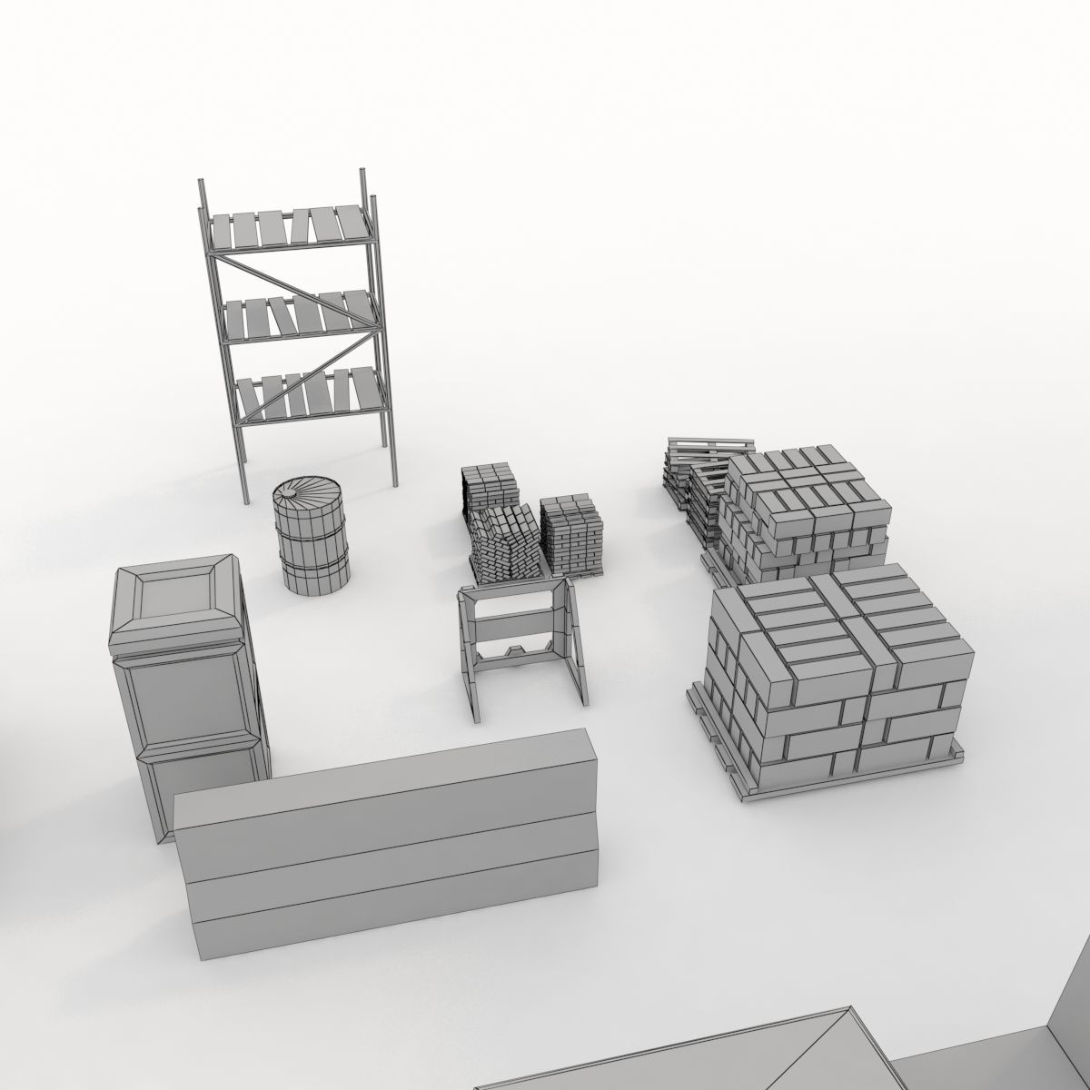 Collection building machinery and materials Stylized lowpoly Low-poly 3D model_17