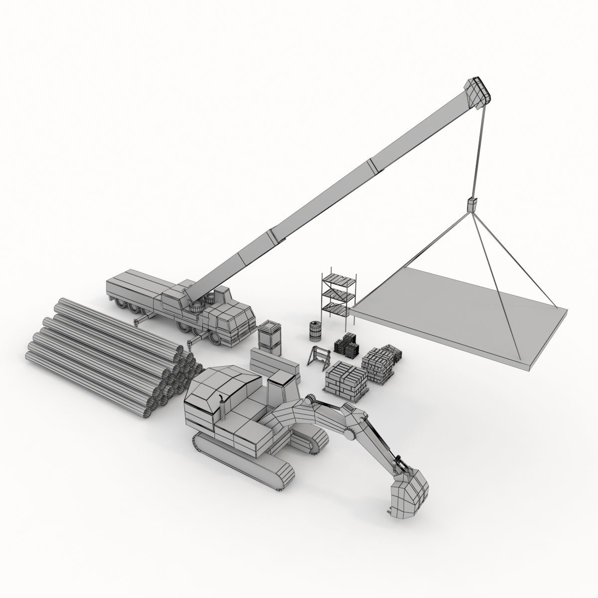 Collection building machinery and materials Stylized lowpoly Low-poly 3D model_15