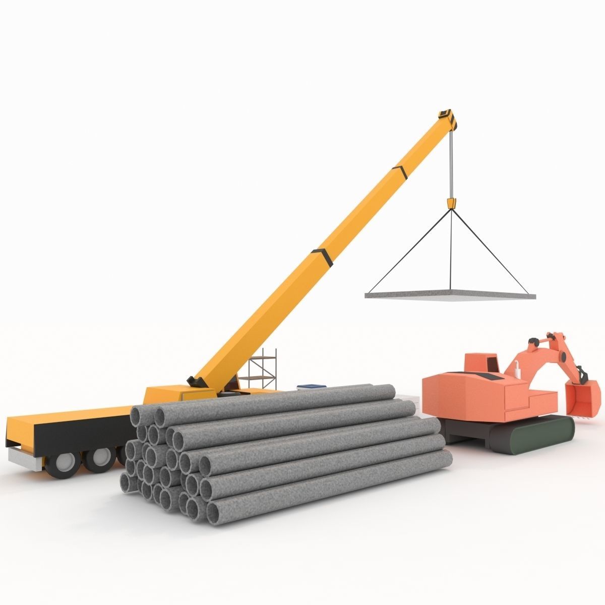 Collection building machinery and materials Stylized lowpoly Low-poly 3D model_2