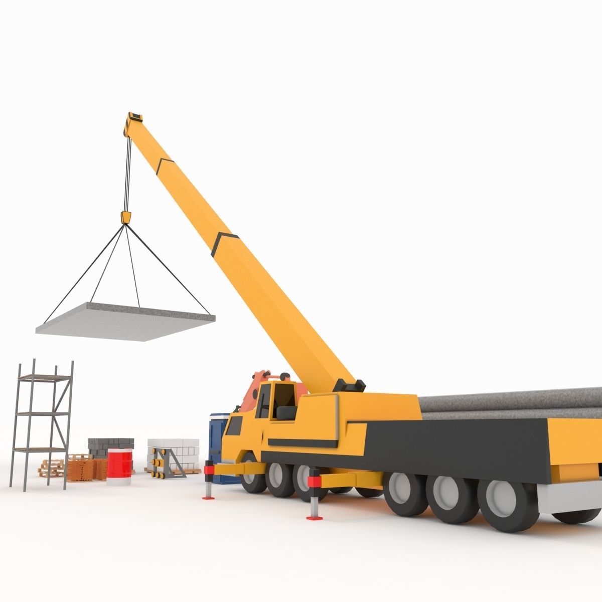 Collection building machinery and materials Stylized lowpoly Low-poly 3D model_1