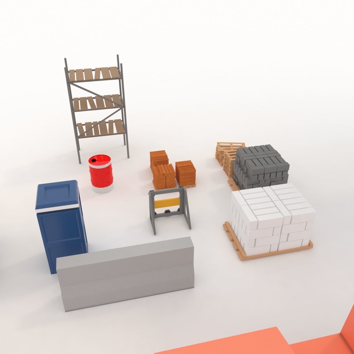 Collection building machinery and materials Stylized lowpoly Low-poly 3D model_7