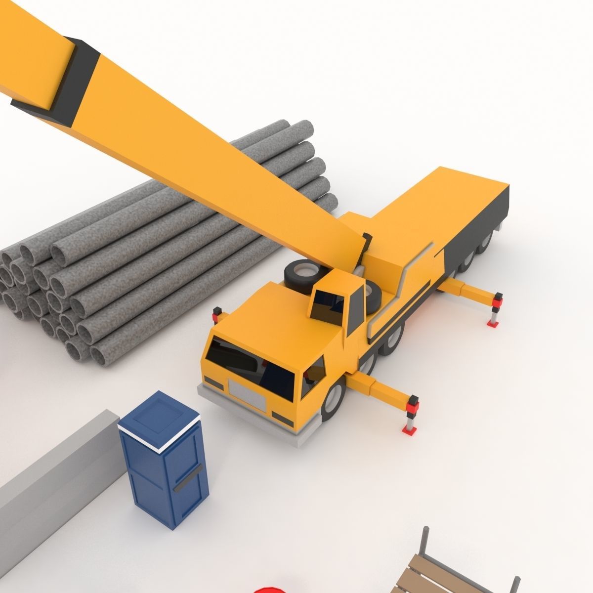 Collection building machinery and materials Stylized lowpoly Low-poly 3D model_9