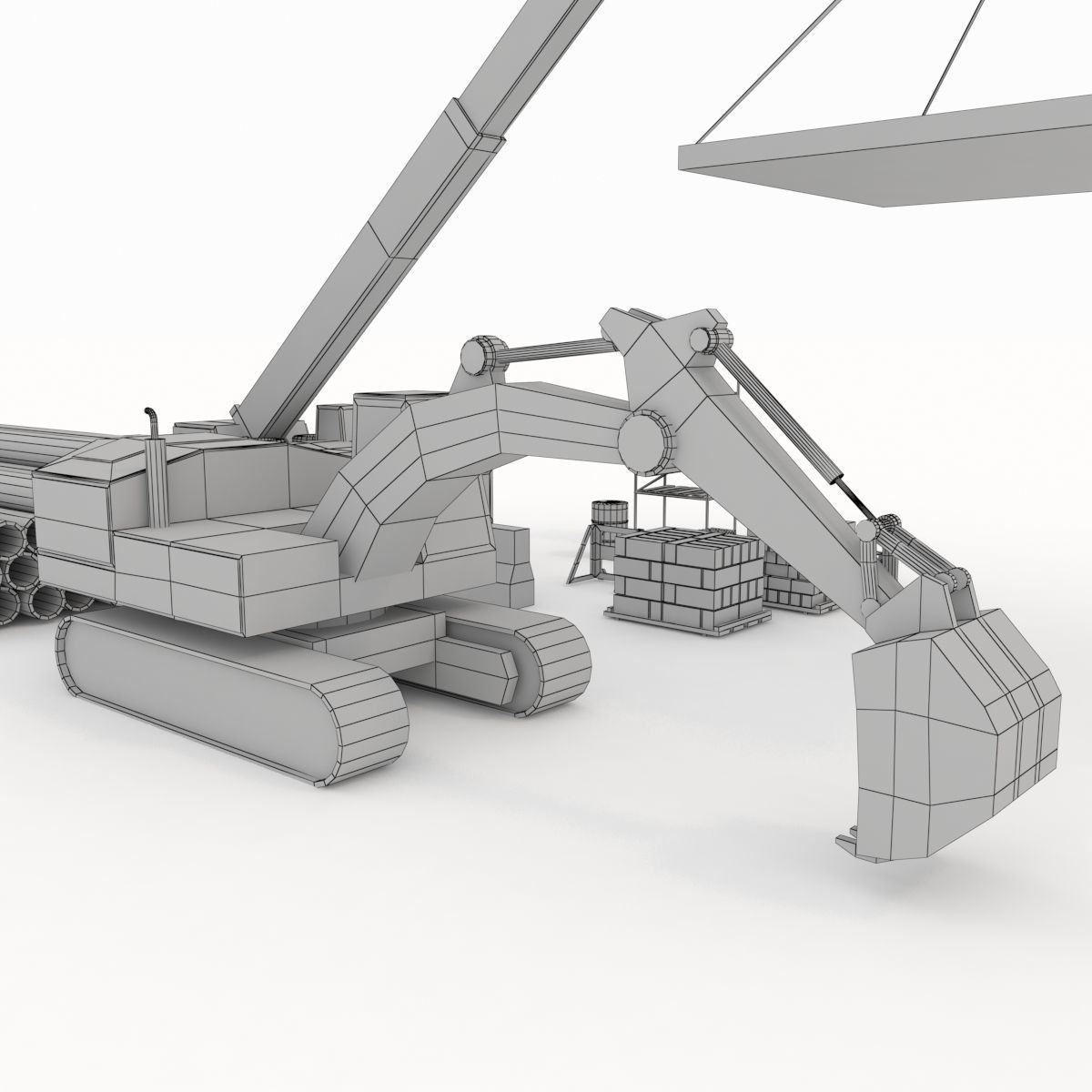 Collection building machinery and materials Stylized lowpoly Low-poly 3D model_20