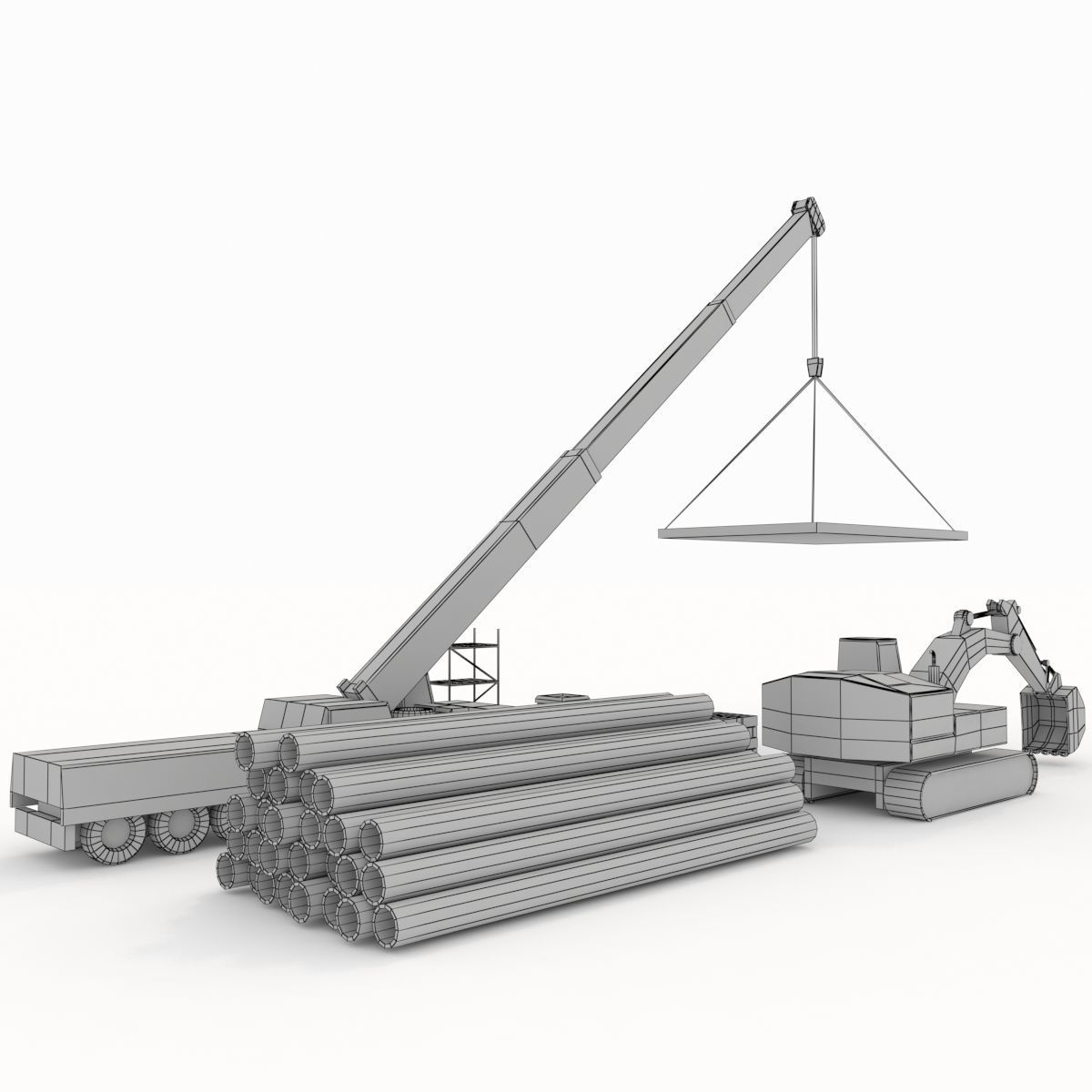 Collection building machinery and materials Stylized lowpoly Low-poly 3D model_13