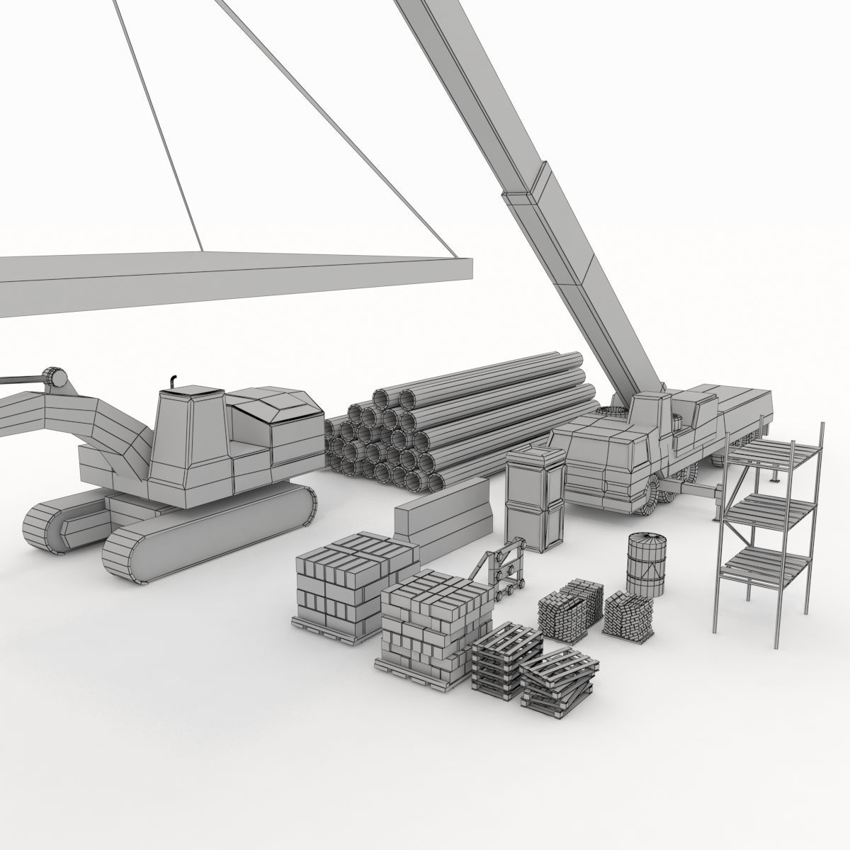 Collection building machinery and materials Stylized lowpoly Low-poly 3D model_11