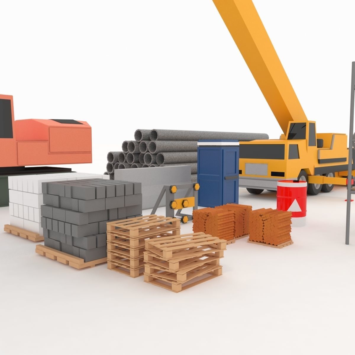 Collection building machinery and materials Stylized lowpoly Low-poly 3D model_3