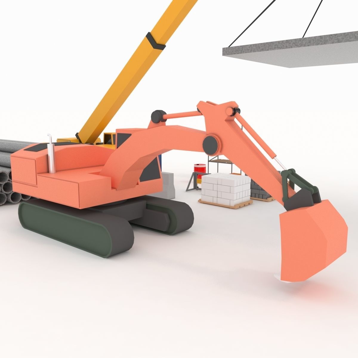 Collection building machinery and materials Stylized lowpoly Low-poly 3D model_10