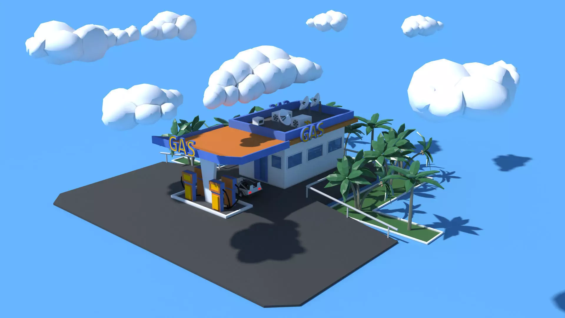Cartoon Gas Oil Station Low-poly 3D model