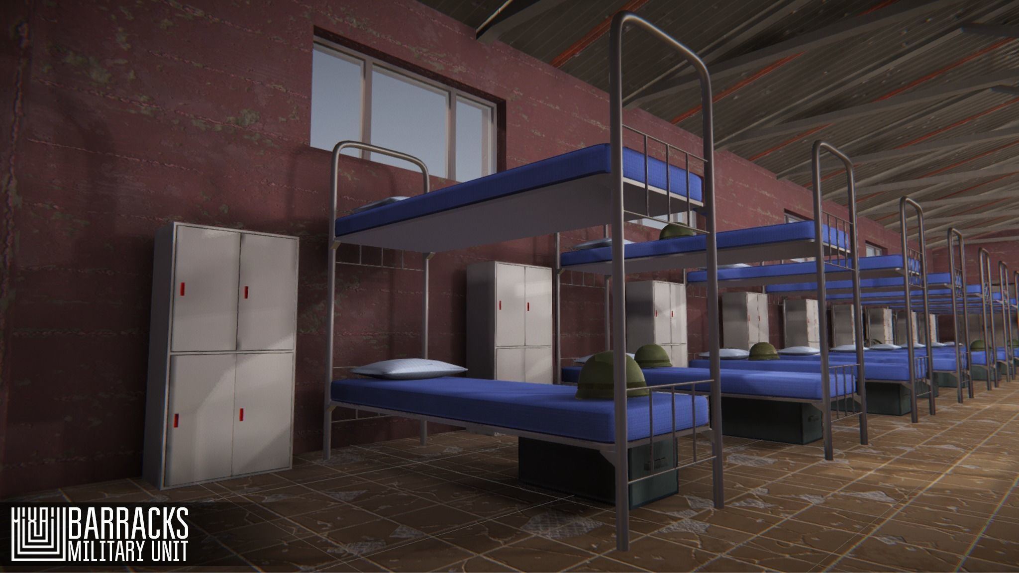 Barracks - military unit Low-poly 3D model_2