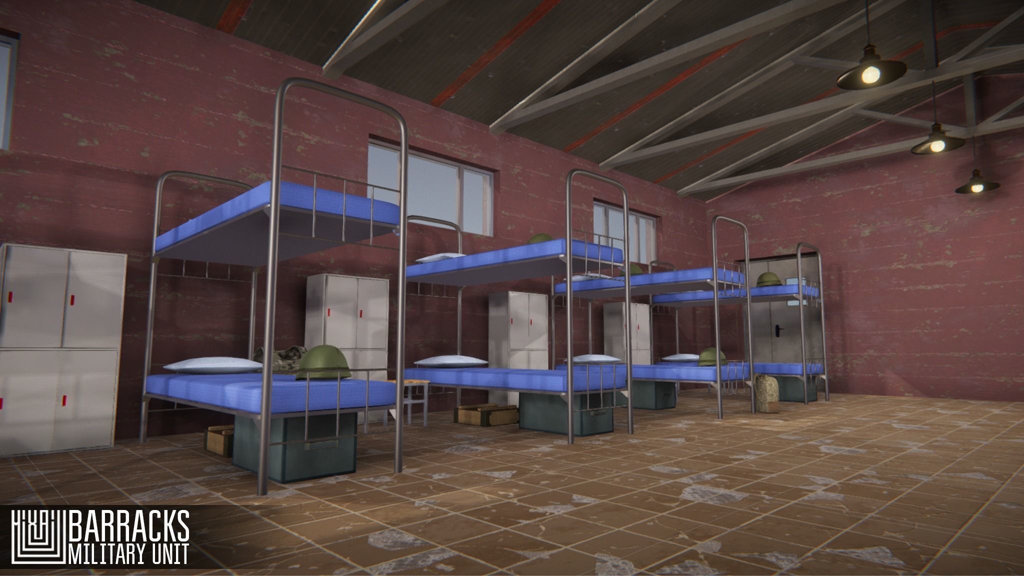 Barracks - military unit Low-poly 3D model_3