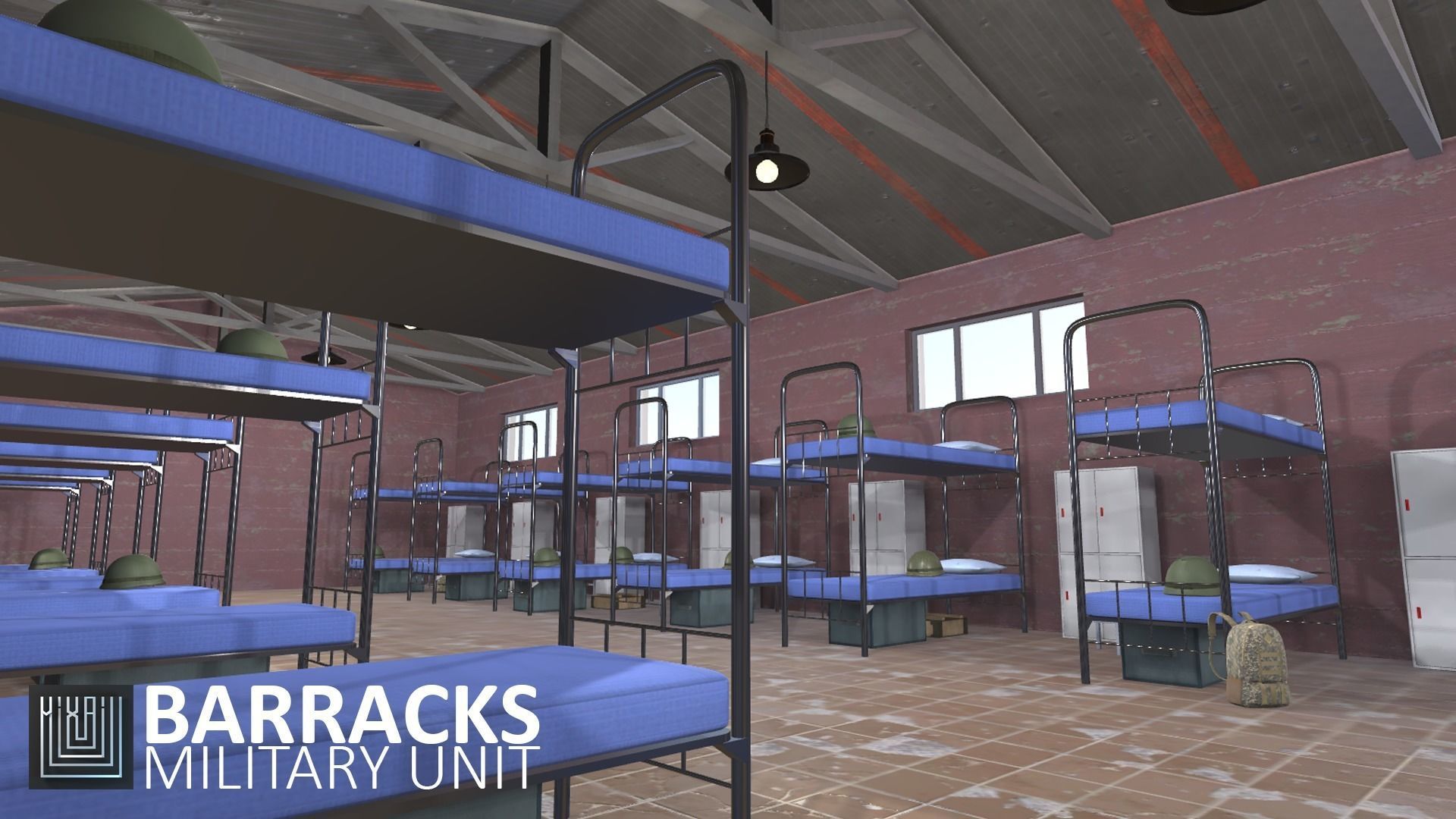 Barracks - military unit Low-poly 3D model_18