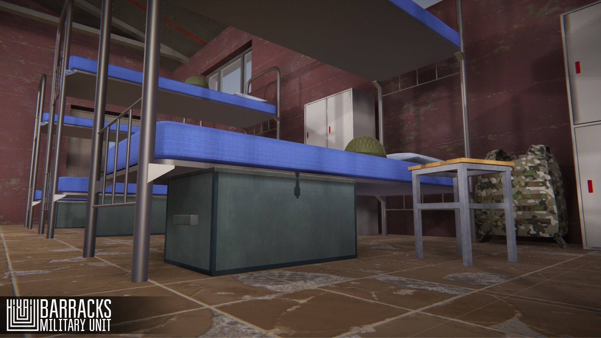 Barracks - military unit Low-poly 3D model_8