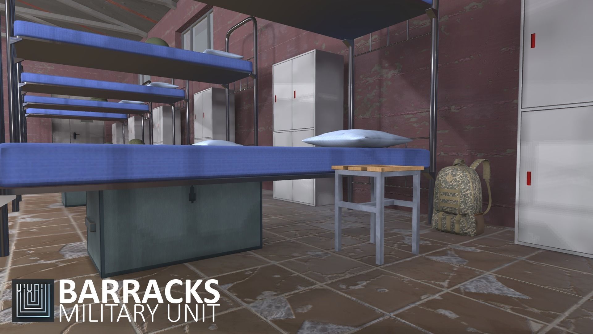 Barracks - military unit Low-poly 3D model_11