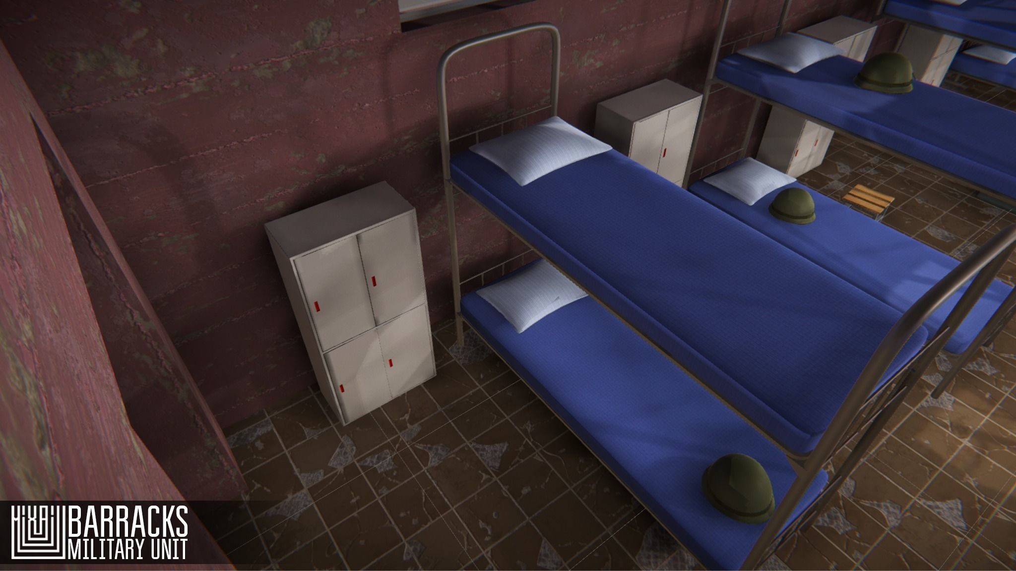 Barracks - military unit Low-poly 3D model_7