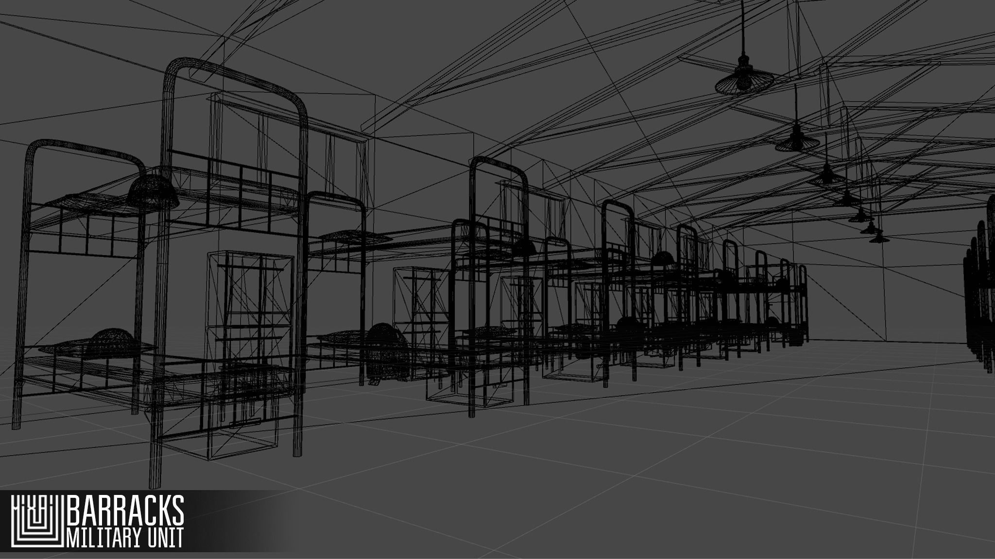 Barracks - military unit Low-poly 3D model_5