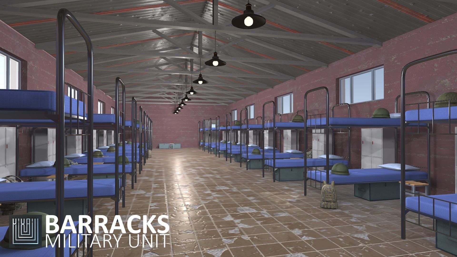 Barracks - military unit Low-poly 3D model_10