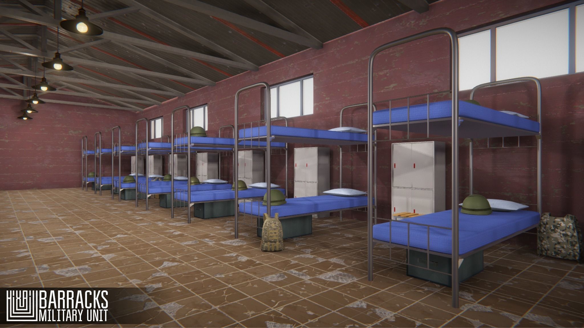 Barracks - military unit Low-poly 3D model_4