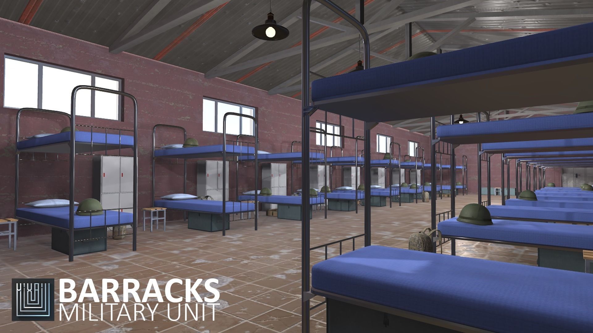 Barracks - military unit Low-poly 3D model_17