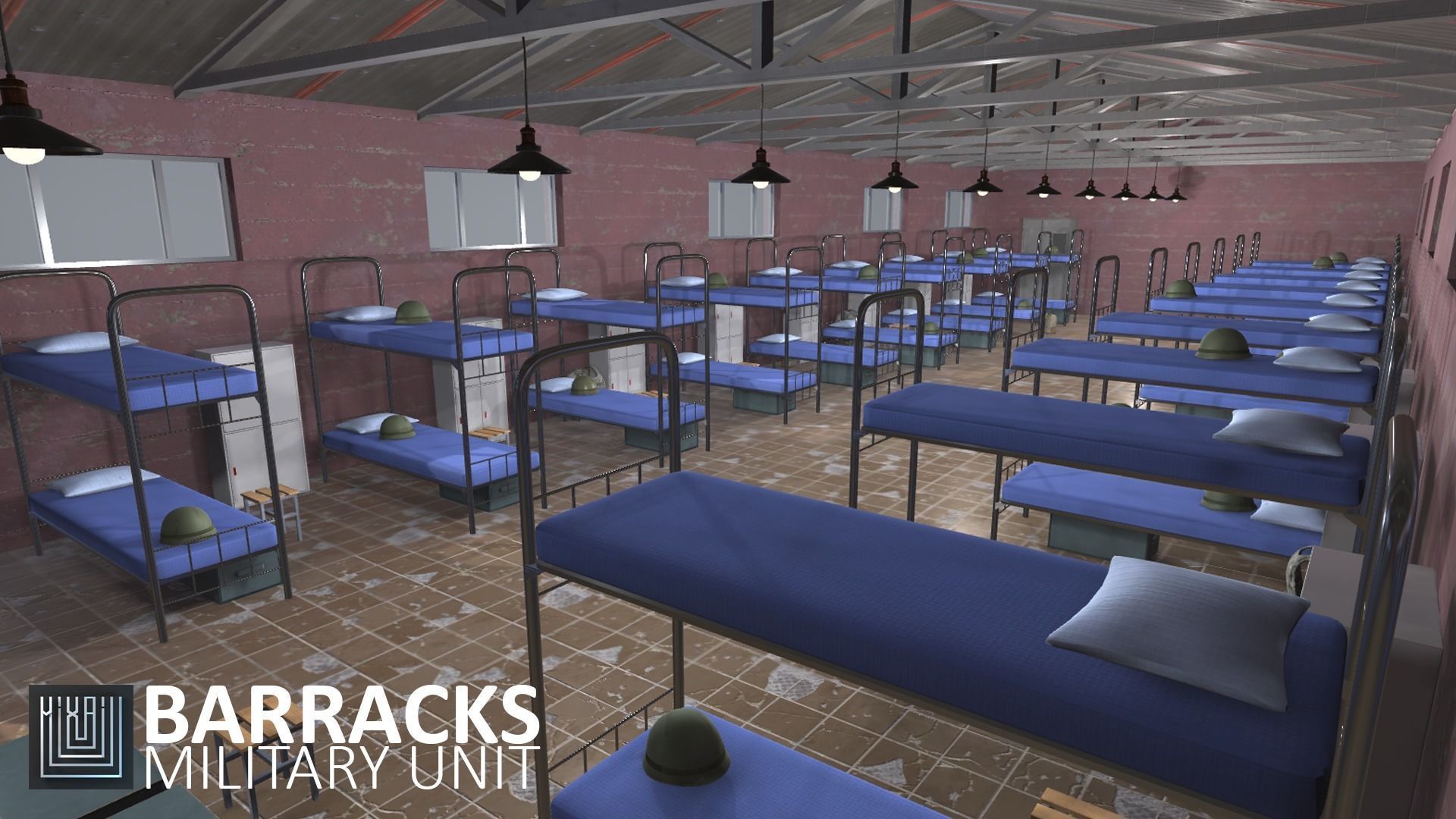 Barracks - military unit Low-poly 3D model_15