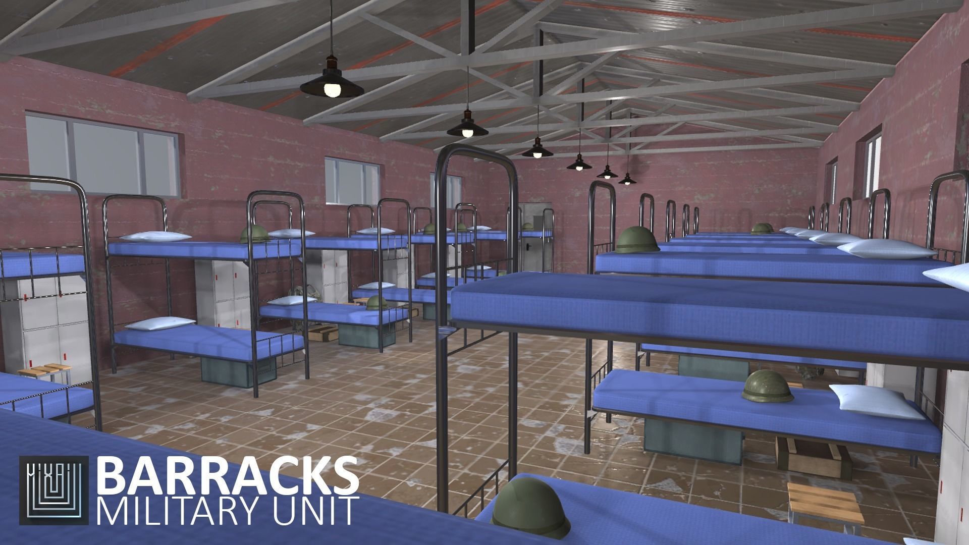 Barracks - military unit Low-poly 3D model_13