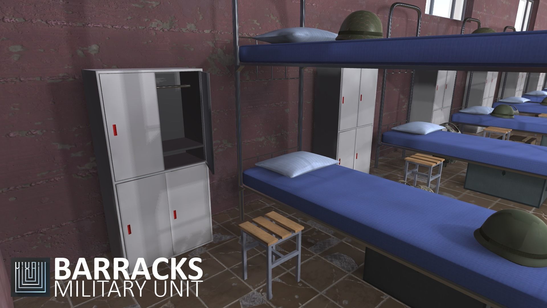Barracks - military unit Low-poly 3D model_16