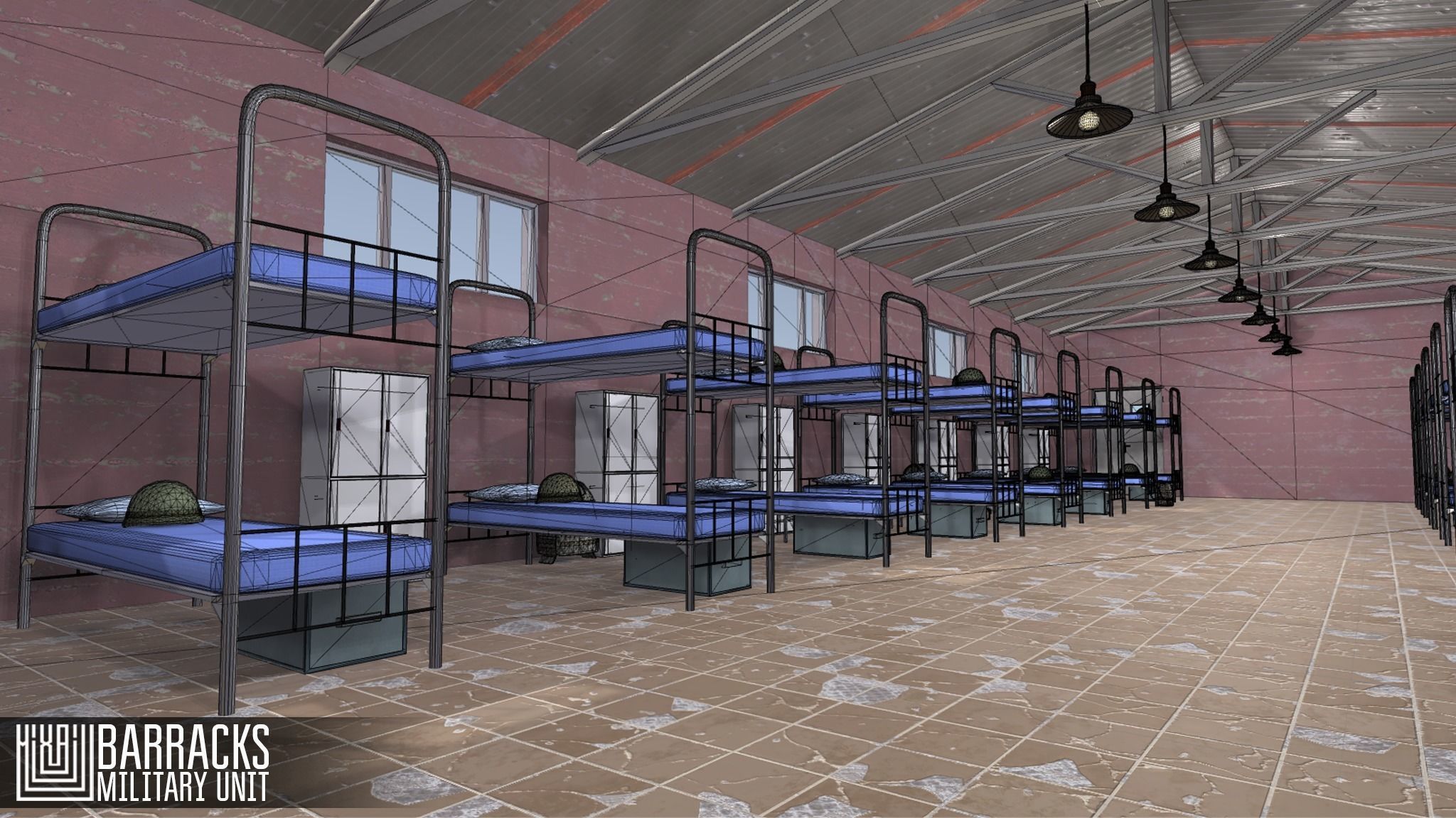 Barracks - military unit Low-poly 3D model_6