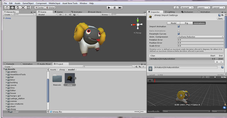 Sheep two cartoon on grassy field Low-poly 3D model_2