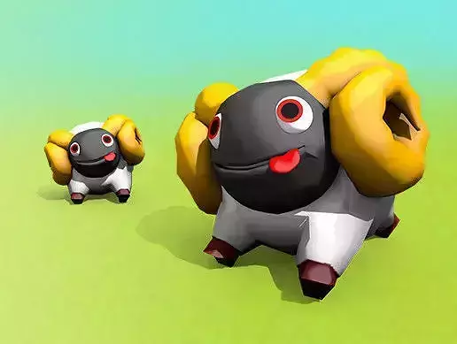 Sheep two cartoon on grassy field Low-poly 3D model