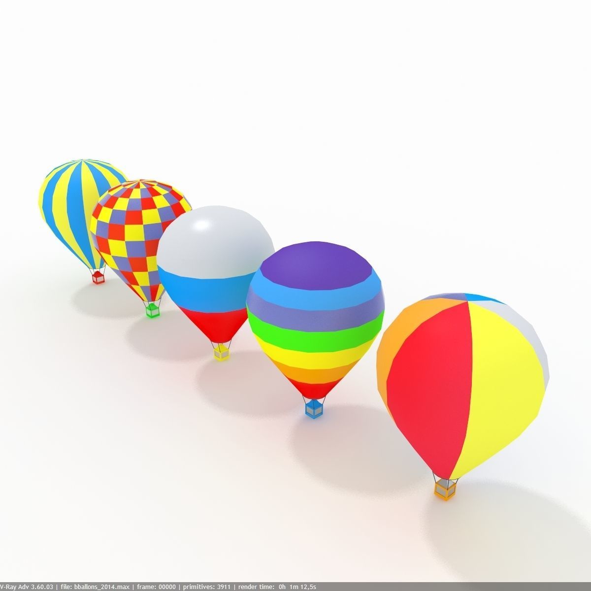 Hot Air Balloons Collection Slylized low-poly Low-poly 3D model_6