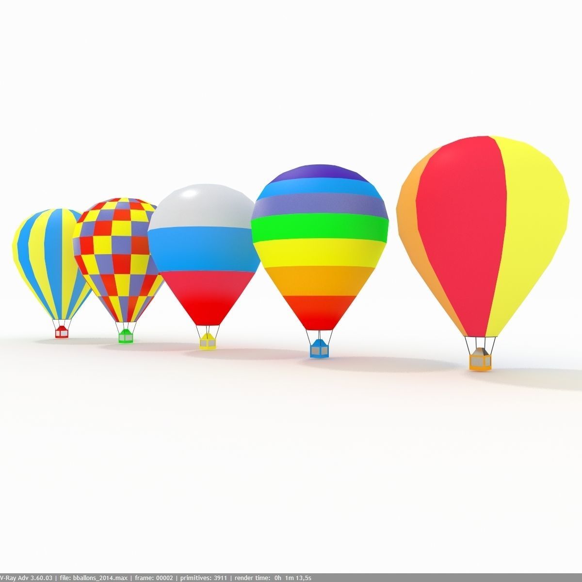 Hot Air Balloons Collection Slylized low-poly Low-poly 3D model_3